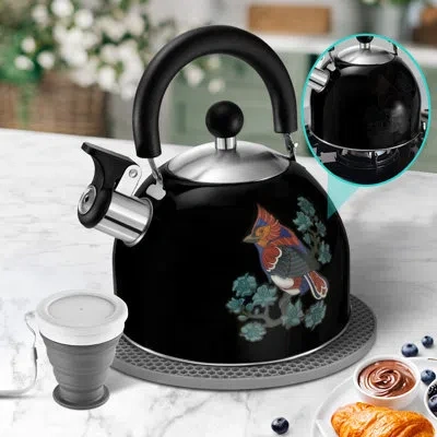 Arc Stainless Steel 2qt Whistling Tea Kettle Black Color Changing Design Stovetop Tea Pot