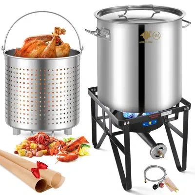 Arc Stainless Steel Seafood Boil Pot With 200,000btu Single Burner Propane Stove, Heavy Duty Propane Bur