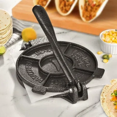Arc Tortilla Maker 8 Inch Taco Press Black Gray, Cast Iron Ergonomic Handle, Thicker And Durable Base
