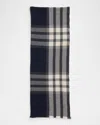 Arca Check-print Cashmere Scarf In Grey Shore Navy