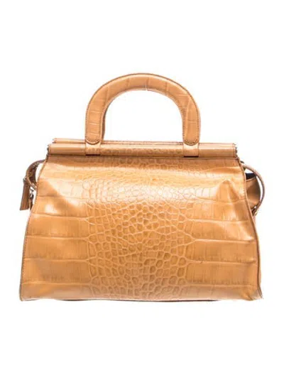 Pre-owned Arcadia Embossed Leather Top Handle Bag In Brown