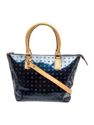 Pre-owned Arcadia Patent Leather Top Handle Bag In Blue