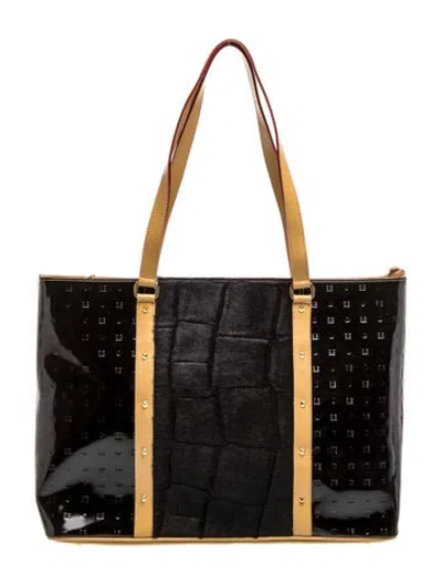 Pre-owned Arcadia Patent Leather Tote Vintage In Black