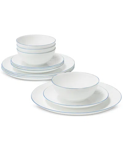 Arch Studio Opal Glass Blue Rim 12 Pc. Dinnerware Set, Service For 4, Exclusively At Macy's In Mint
