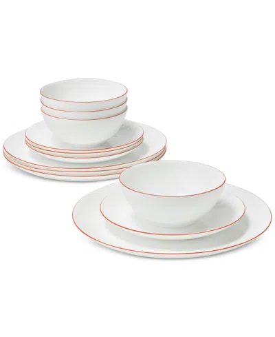 Arch Studio Opal Glass Rust Rim 12 Pc. Dinnerware Set, Service For 4, Exclusively At Macy's In Orange