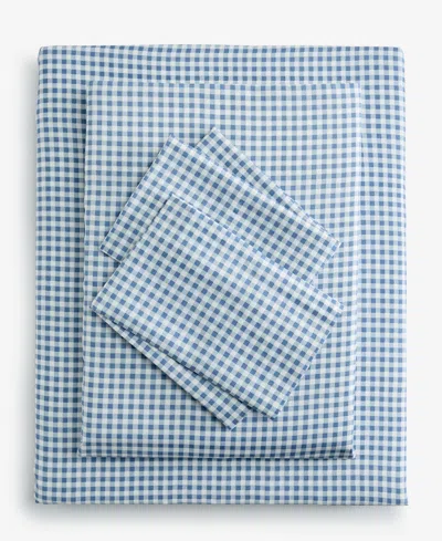 Arch Studio Printed Cotton Sateen 3-pc. Sheet Set, Twin Xl, Exclusively For Macy's In Blue Gingham