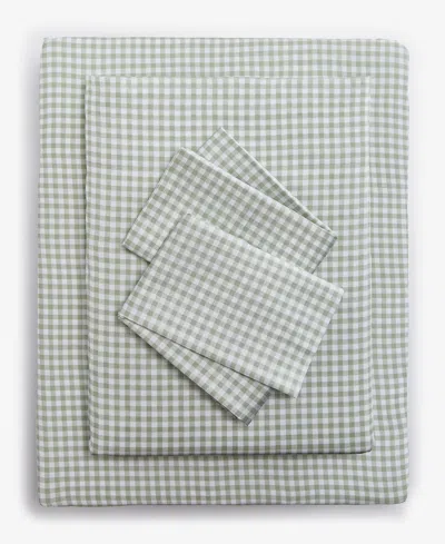 Arch Studio Printed Cotton Sateen 3-pc. Sheet Set, Twin Xl, Exclusively For Macy's In Gingham Green