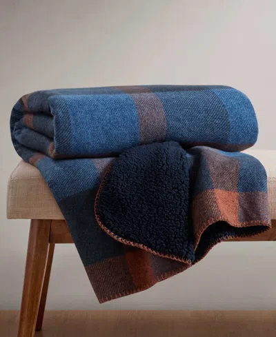 Arch Studio Sherpa Backed Plaid Ultra-soft Throw, 50" X 60", Macy's Exclusive In Cobalt