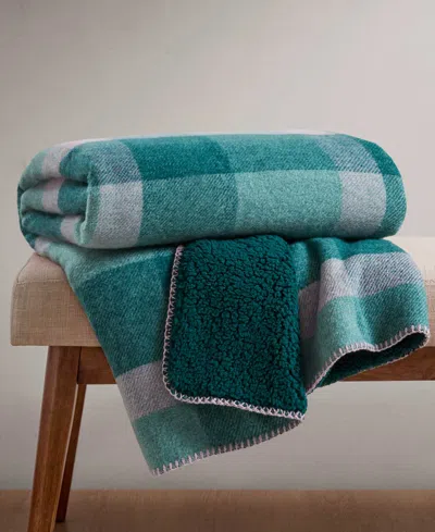 Arch Studio Sherpa Backed Plaid Ultra-soft Throw, 50" X 60", Macy's Exclusive In Ocean