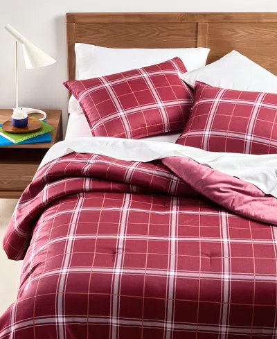 Arch Studio Windowpane Plaid 3-pc. Comforter Set, King, Exclusively For Macy's In Red