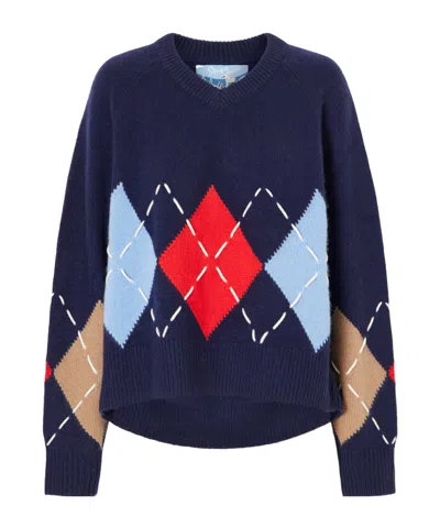 Arch4 Sloane Embroidered Argyle Cashmere Sweater In Blue