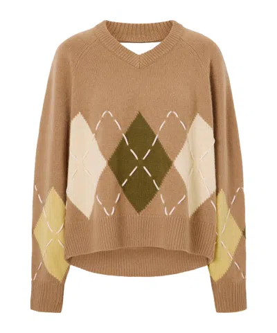 Arch4 Sloane Embroidered Argyle Cashmere Sweater In Brown