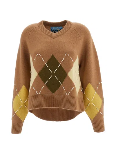 Arch4 Argyle-intarsia V-neck Sweater In Brown