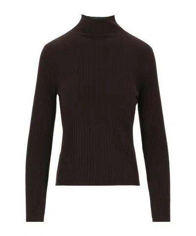 Arch4 Ariana Ribbed Mock Neck Knitted Sweater In Brown