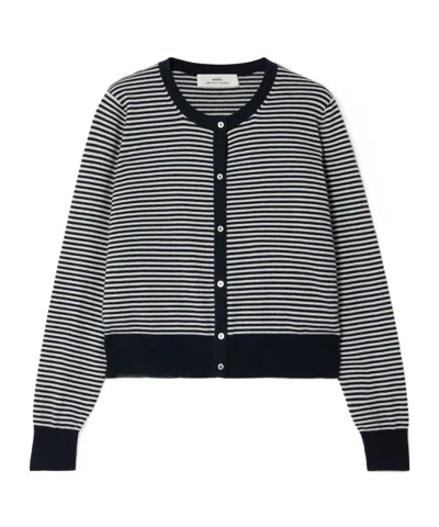Arch4 Bea Striped Organic Cashmere Cardigan In Black