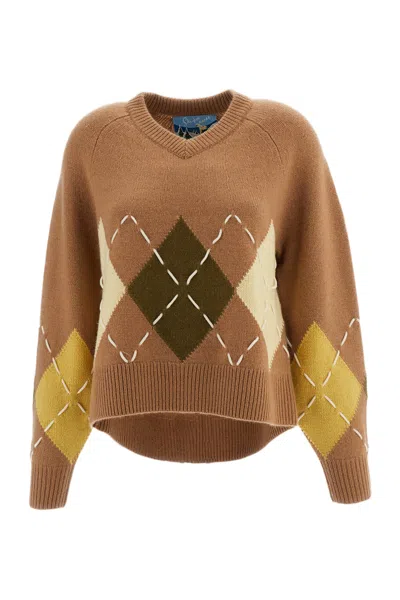 Arch4 Beige Sloane Argyle Cashmere Crewneck Sweater In Brown