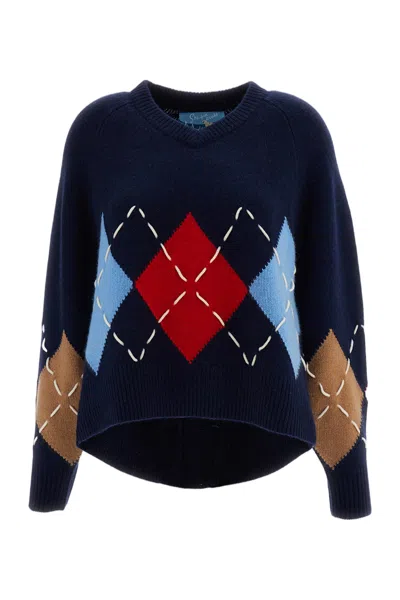 Arch4 Blue Sloane Argyle Cashmere Crewneck Sweater In Multi