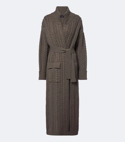 Arch4 Bond Street Cable-knit Cashmere Long Cardigan In Brown