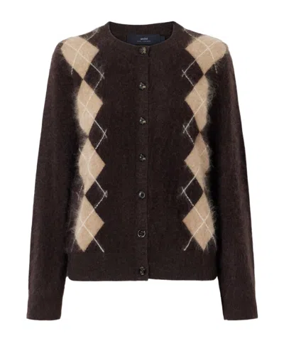 Arch4 Arlo Argyle Brushed Cashmere Cardigan In Brown