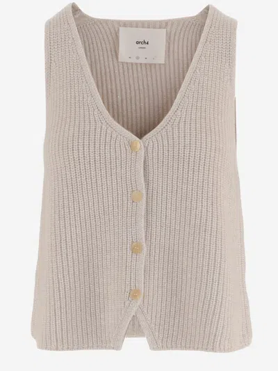 Arch4 Cashmere And Cotton Blend Vest With Sequins In Neutral