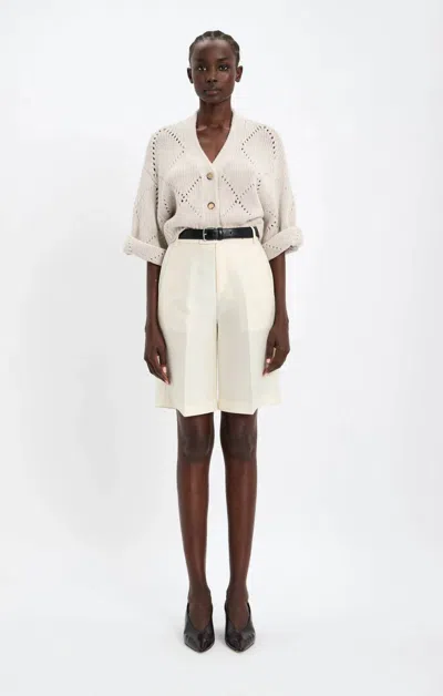 Arch4 Cashmere Hollingsworth 3/4 Sleeves Cardigan In Chai With Silver Sequins In Beige