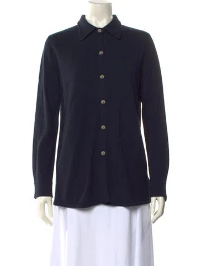 Pre-owned Arch4 Cashmere Long Sleeve Button-up Top In Blue