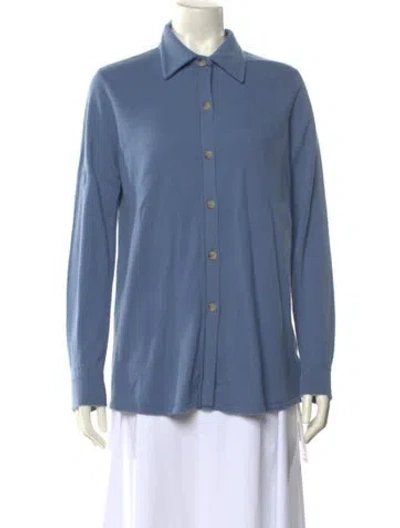 Pre-owned Arch4 Cashmere Long Sleeve Button-up Top In Blue