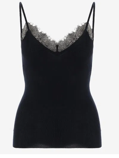 Arch4 Cashmere Top With Lace Edging In Blue