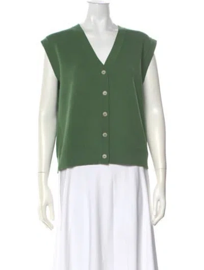 Pre-owned Arch4 Cashmere V-neck Button-up Top In Green