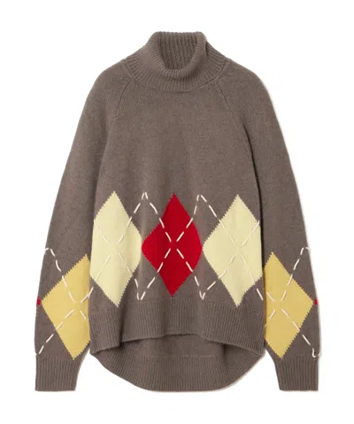 Arch4 Courchevel Embroidered Argyle Cashmere Sweater In Brown