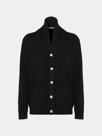 Arch4 Denver Baby Goat Cashmere Stretch-knit Cardigan Size: L In Black