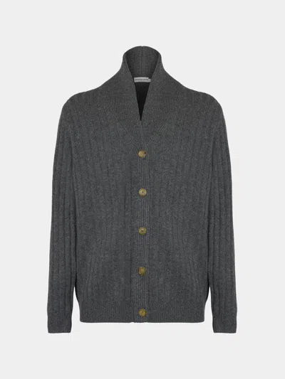 Arch4 Denver Baby Goat Cashmere Stretch-knit Cardigan Size: L In Gray