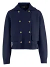 Arch4 Double-breasted Cashmere Knit Jacket In Blue