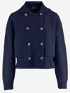 Arch4 Double-breasted Cashmere Knit Jacket In Blue