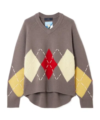 Arch4 Embroidered Diamond Pattern Sweater In Brown
