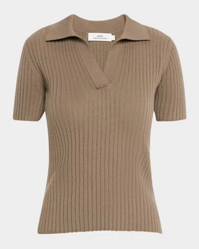 Arch4 Jennifer Ribbed Cashmere Polo In Desert Taupe