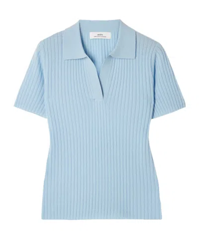 Arch4 Jennifer Ribbed Organic Cashmere Polo Shirt In Blue