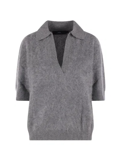 Arch4 Kaia Cashmere Spread-collar Short-sleeved Sweater In Gray