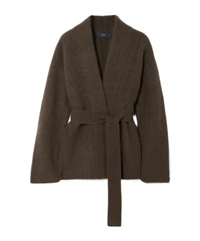 Arch4 Sasha Belted Ribbed Cashmere Cardigan In Brown