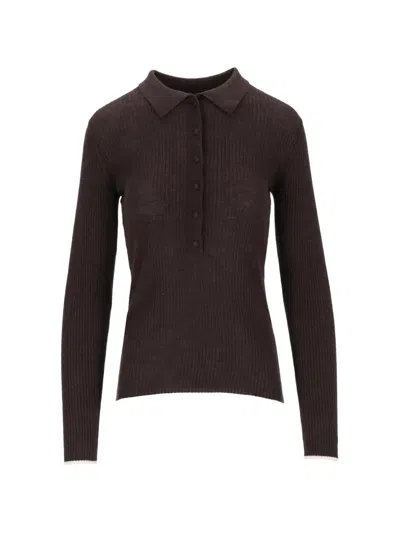 Arch4 Maja Ribbed-knit Cashmere Polo Top In Brown