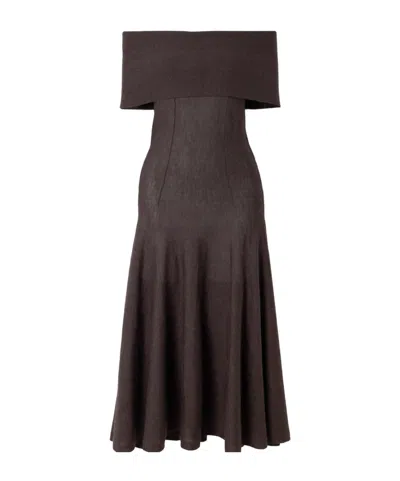 Arch4 Marilyn Off-the-shoulder Organic Cashmere Midi Dress In Brown