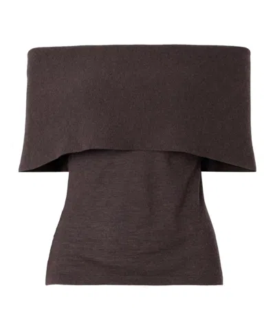 Arch4 Monroe Off-the-shoulder Organic Cashmere Top In Brown