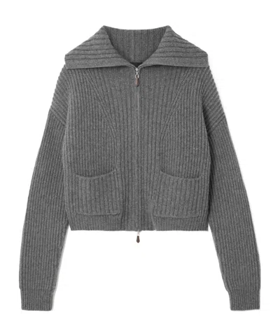 Arch4 Nara Ribbed Cashmere Zip-up Cardigan In Gray