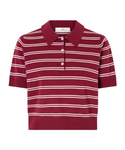 Arch4 Octavia Cropped Striped Cashmere Polo Shirt In Multi