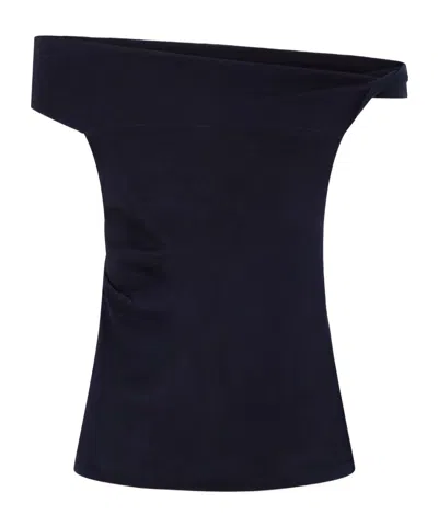 Arch4 Off-the-shoulder Silk And Cashmere-blend Top In Blue