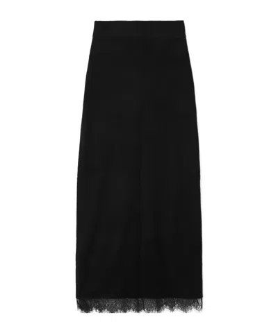 Arch4 Penelopy Lace-trimmed Ribbed Organic Cashmere Midi Skirt In Black