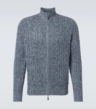 Arch4 Regent Cable-knit Cashmere Zip-up Sweater In Blue