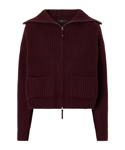 Arch4 Nara Ribbed Cashmere Zip-up Cardigan In Burgundy
