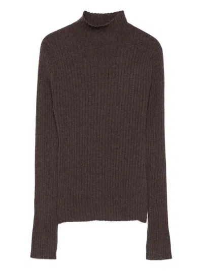 Arch4 Ribbed High-neck Sweater In Brown