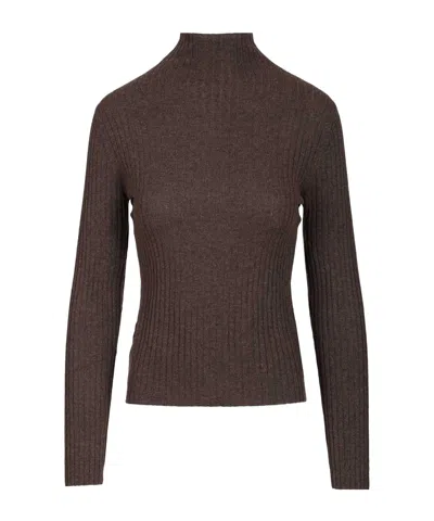 Arch4 Ribbed High-neck Sweater In Brown